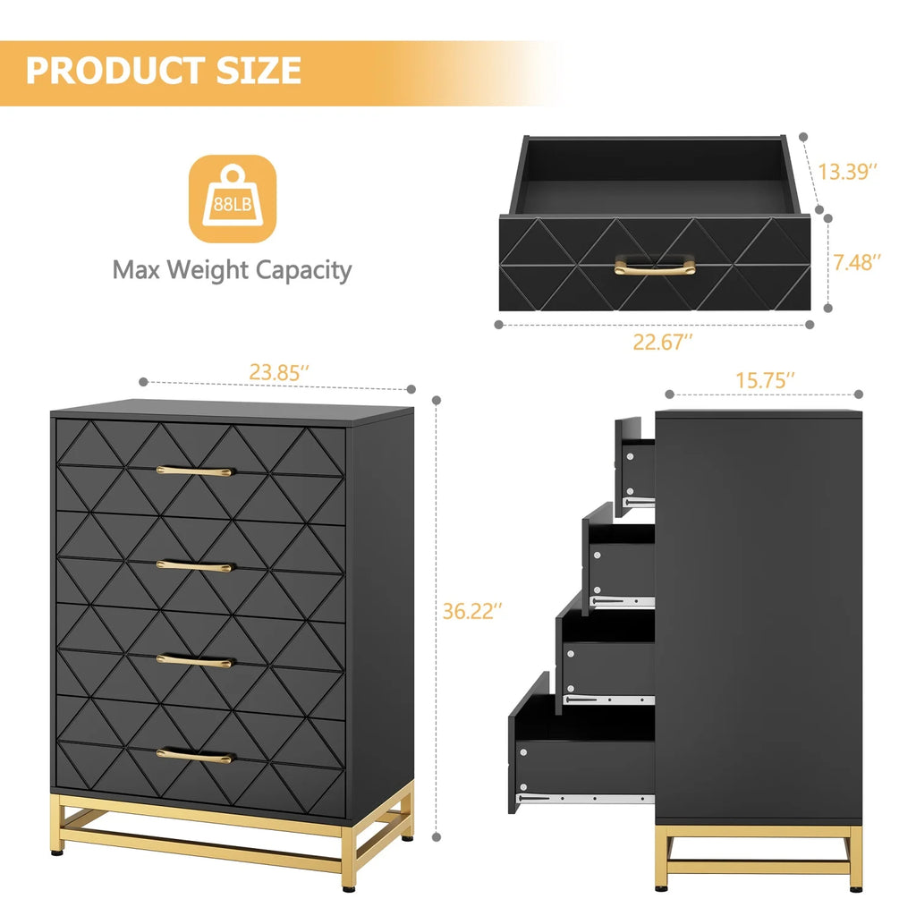 Wooden Dresser for Bedroom, Dressers & Chest of Drawers with 4 Drawer, Wood nightstand for Storage and Organization
