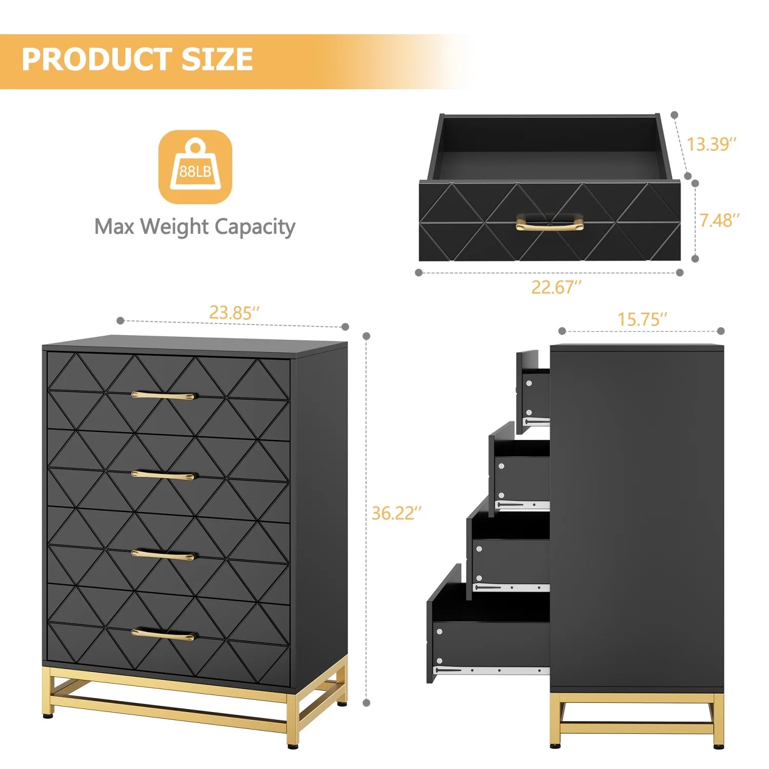 Wooden Dresser for Bedroom, Dressers & Chest of Drawers with 4 Drawer, Wood nightstand for Storage and Organization