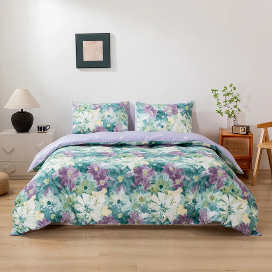 Queen Size Duvet Cover, Super Soft Breathable Easy Care Quilt Cover Rainforest Botanical Bedding 3-Piece Set with Zipper Closure