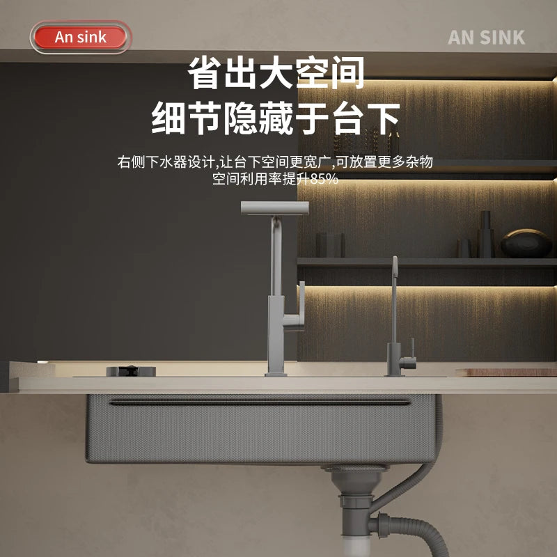 Kitchen Sink Large Single Tank Thickened 304 Stainless Steel Embossed Household Counter Under The Sink Vegetable Basin