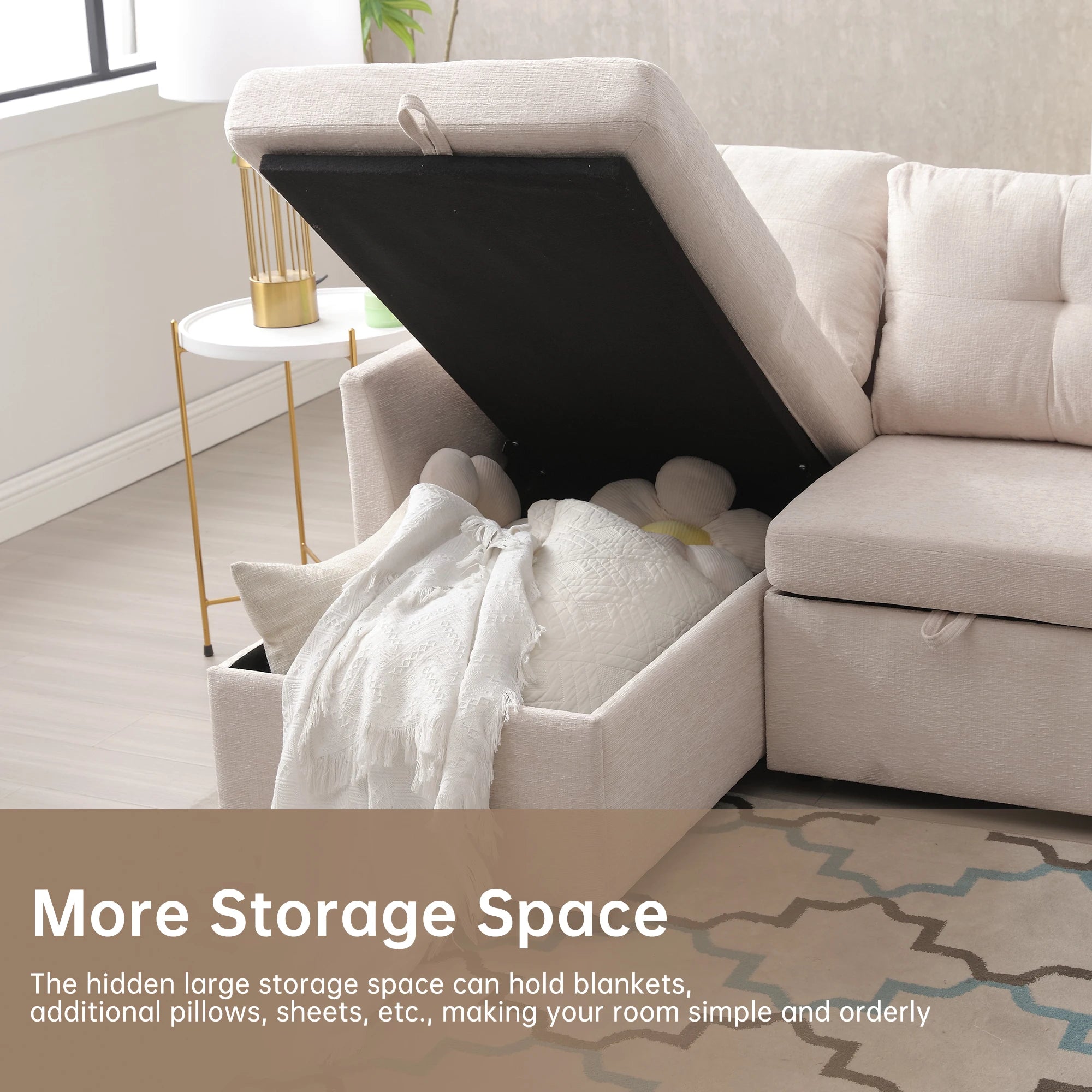 LVHOM Functional Modular Sofa (L-Shaped) With a Reversible Chaise Longue and Extra-Large Storage Space.