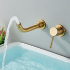 Bathroom Basin Faucet Brushed Golden Concealed Wall Mounted Faucet Tap 360 Rotation Single Handle Hot Cold Water Bath Mixer Tap