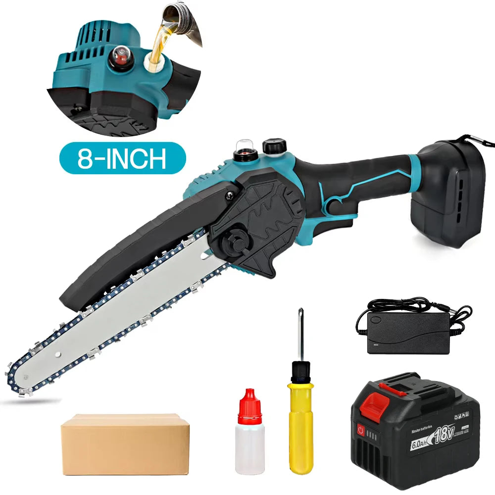 8 Inch Brushless Cordless Oil Electric Chain Saw Rechargeable Garden Wood Logging Pruning Saw Power Tools For Makita 18V Battery