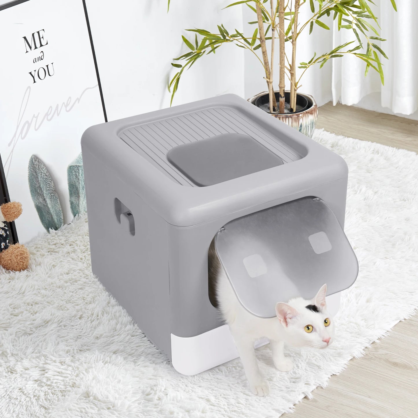 Foldable Cat Litter Box with Scoop & Sifting Tray - Enclosed Top/Front Entry | AlluCanFind