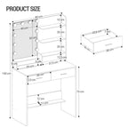 Hzuaneri Dressing Table with LED Lighting, Adjustable Brightness, with Mirror, Dresser with 2 Drawers, 4 Shelves, 2 Compartments