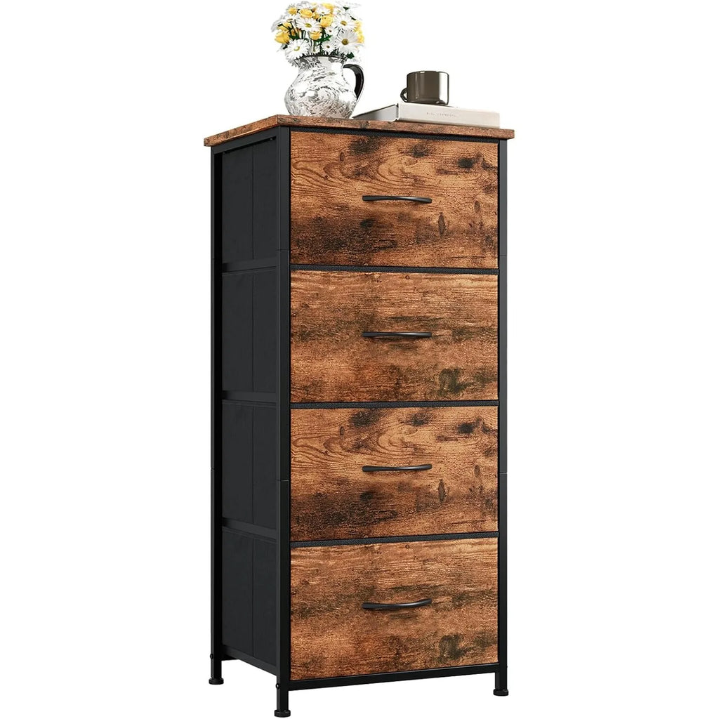 Tall Dresser for Bedroom with 4 Drawers, Storage Organizer Chest of Drawers with Removable Fabric Bins for Living Room Closet