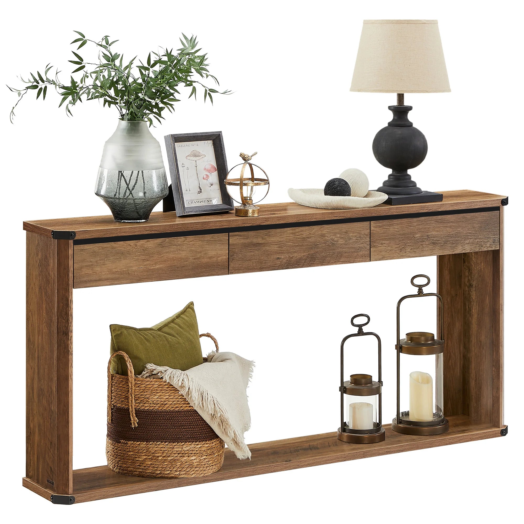 VASAGLE Console Table, 63 Inches Sofa Table, Narrow Entryway Table, Entry Table with 3 Drawers, Bottom Shelf, Metal Corners