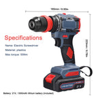21V 2in1 Lithium Drill Electric Screwdriver Power Tool 55Nm Torque Brushless Motor Practical Screw Driver for Home Appliances
