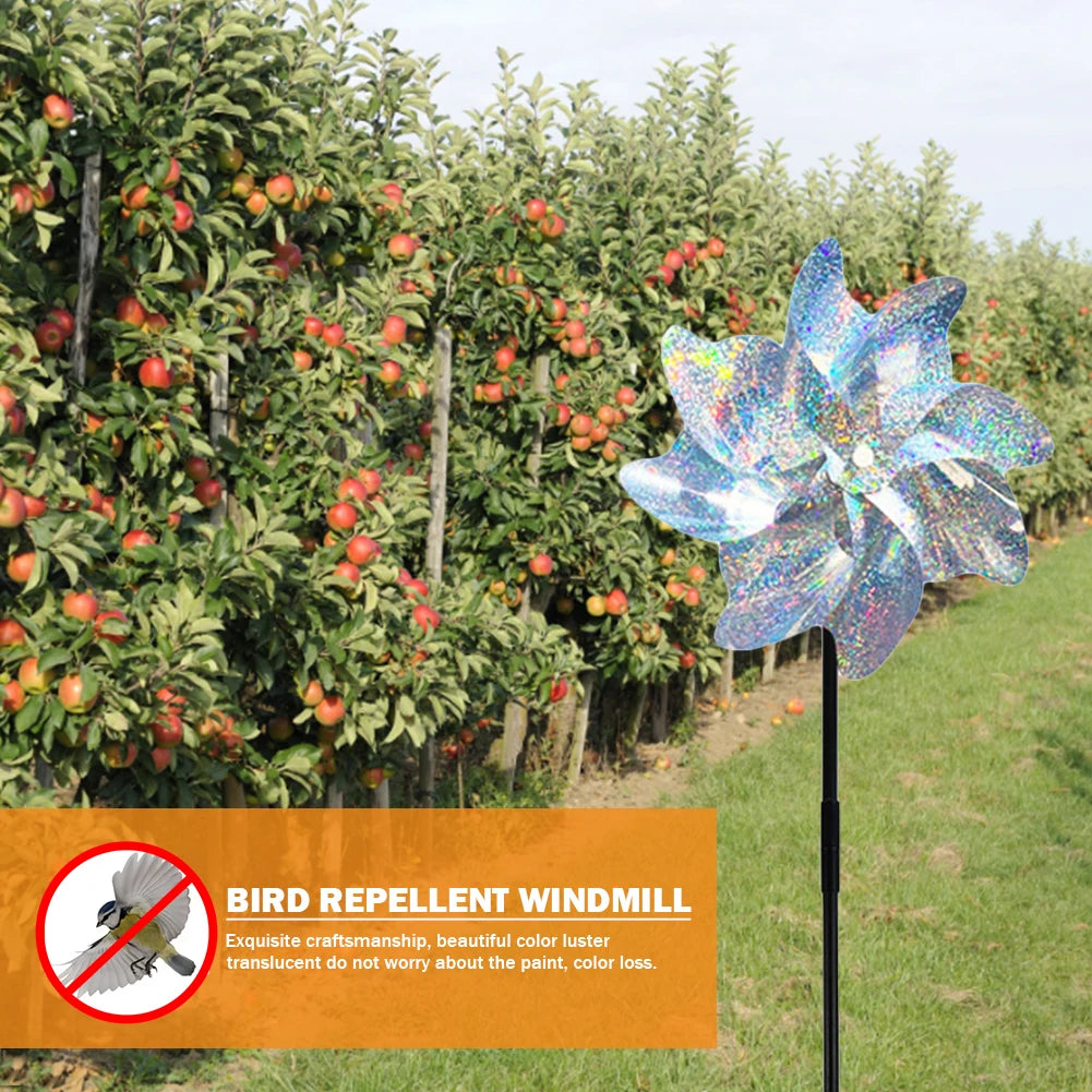 Silver Anti Bird Laser Windmill Bird Repeller Windmill Pinwheels Reflective Bird Scare Deterrent Driving Windmill Garden Decor