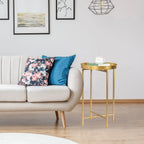 Tray Metal End Table, Gold Round Foldable Side Table Small Decorative Sofa Snack Coffee Plant Stand Table (Golden Tray)