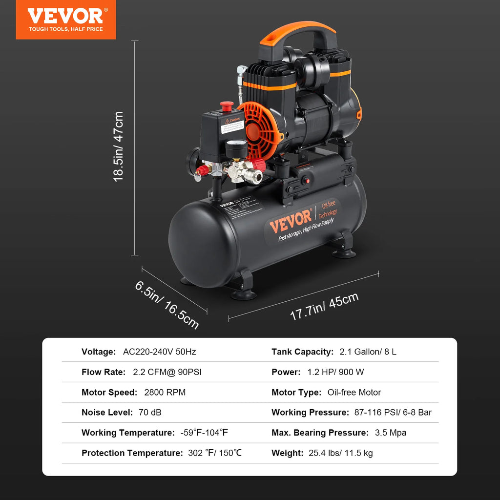 SucceBuy Silent Air Compressor 900W 1450W 1800W Quiet Oil-free Portable Air Pump for Repair Tire Inflation Whisper Compressor
