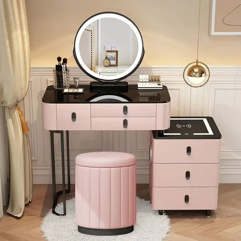Modern Dressing Table with Smart Wireless Charging Luxury Bedroom Multifunctional Makeup Table with Chair Sound Cloud Led Mirror
