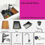 kitchen sink waterfall faucet honeycomb anti-scratch nano technology left drain Stainless Steel sinks 4 function kitchen faucet