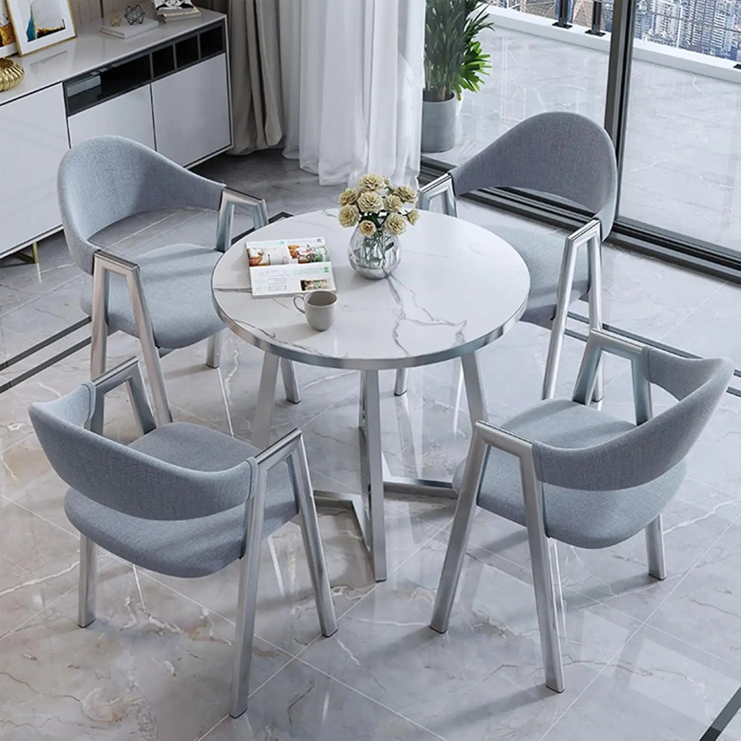 Modern Round Dining Table Set with 4 Chairs