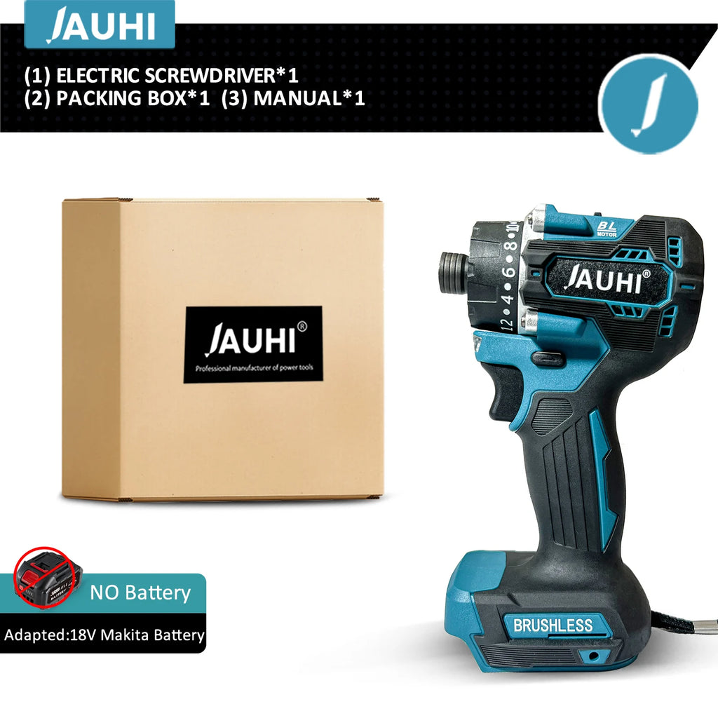 JAUHI 20+1 Torque 280N.m Brushless Electric Screwdriver Rechargeable Cordless Electric Drill Screw Driver for Makita 18v Battery