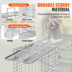 VEVOR 24/31/42/50in Live Animal Cage Trap Folding Humane Cat Trap Galvanized Iron with Handle for Rabbits Squirrels Groundhogs
