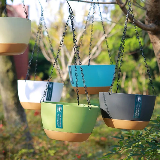 1pcs Nordic Hanging Basket Planter with Chains Thickened Resin Wall-Mounted Flower Pot for Balcony Home Decor