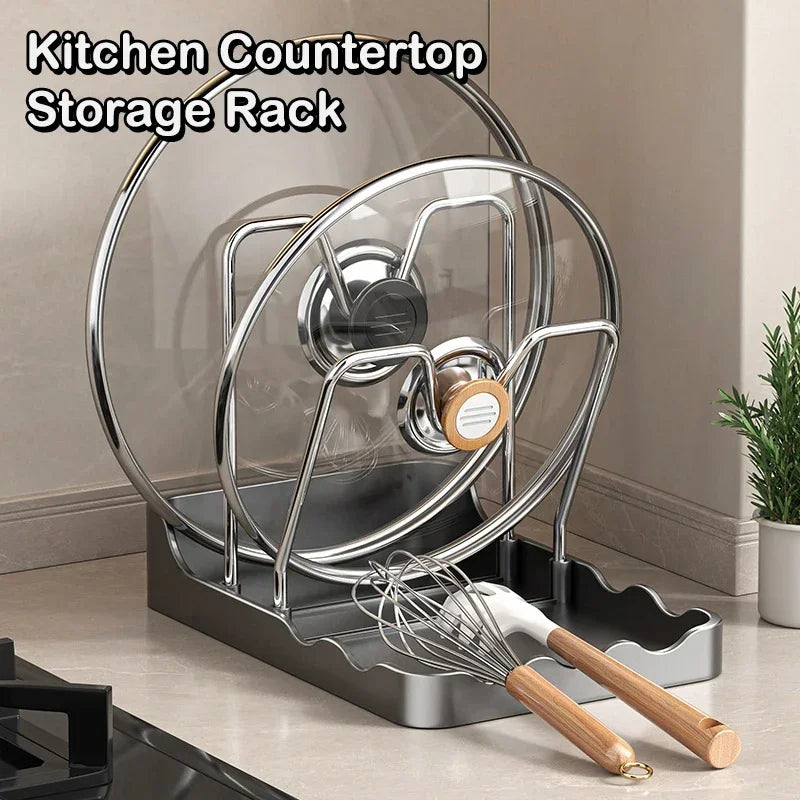 Multifunctional Kitchen Storage Rack Pot Lid Cutting Board Spatula Organizer - Space-Saving Kitchen Accessory