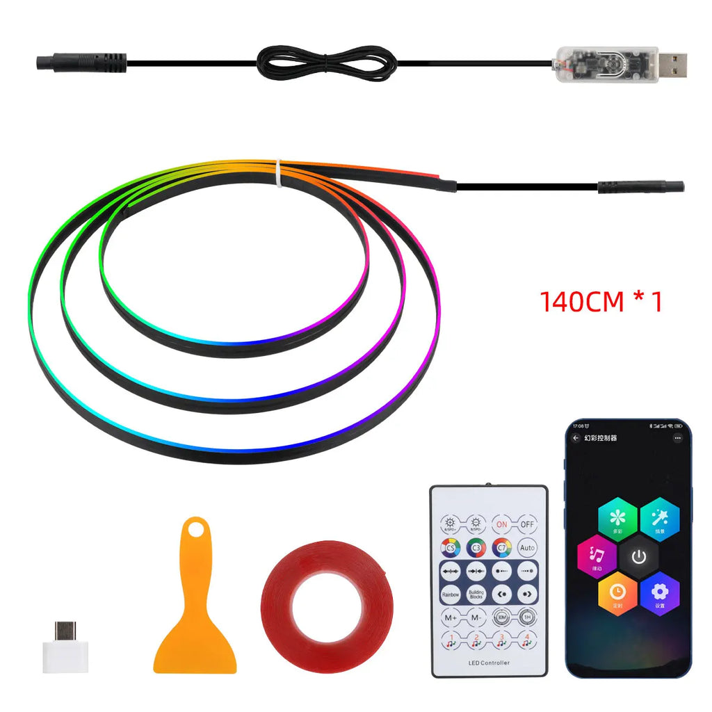 KEVANLY 140/55.1inch Car Ambient Lights 1in1 Universal LED Symphony RGB Atmosphere Lamp USB APP Remote for Tesla Model 3 Y S X