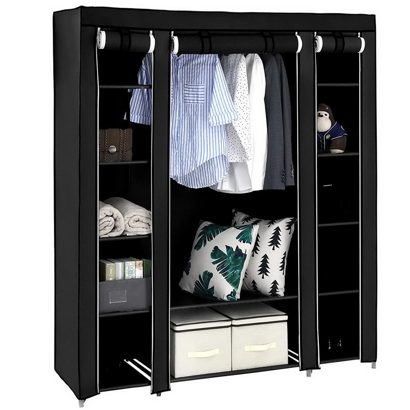 "69" Portable Non-Woven Clothes Closet, Quick & Easy Assembly, Extra Strong & Durable Wardrobe Storage Organizer, Black."