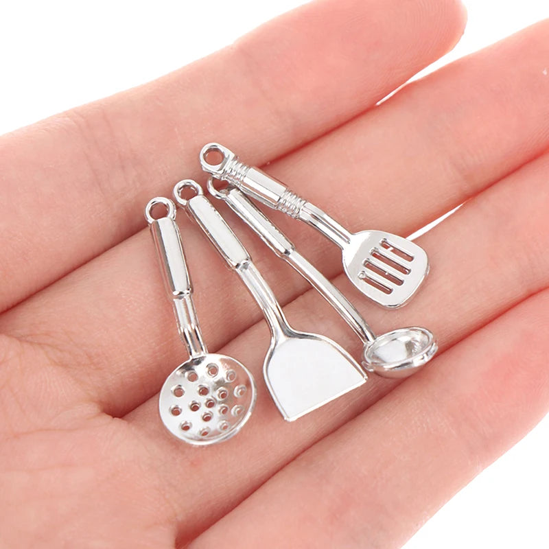 1Set Mini Vintage Dollhouse Miniatures Tableware Cutlery Cook Tools Rack Fork Spoon Children Toy 1:12 Dollhouse  Kitchen Toy