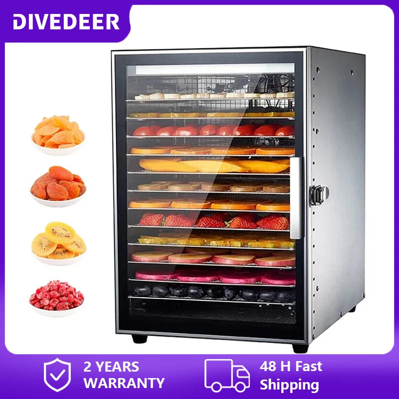 DIVEDEER 800W 12 Tier Food Dehydrator Commercial Stainless Steel Fruit Dryer Vegetable Fruit Meat Dryer