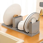 2 IN 1 Foldable Dish Drying Rack Sink Dish Drainer Space-Saving Kitchen Utensils Organizer  Racks Bowl Chopstick Holder Shelf