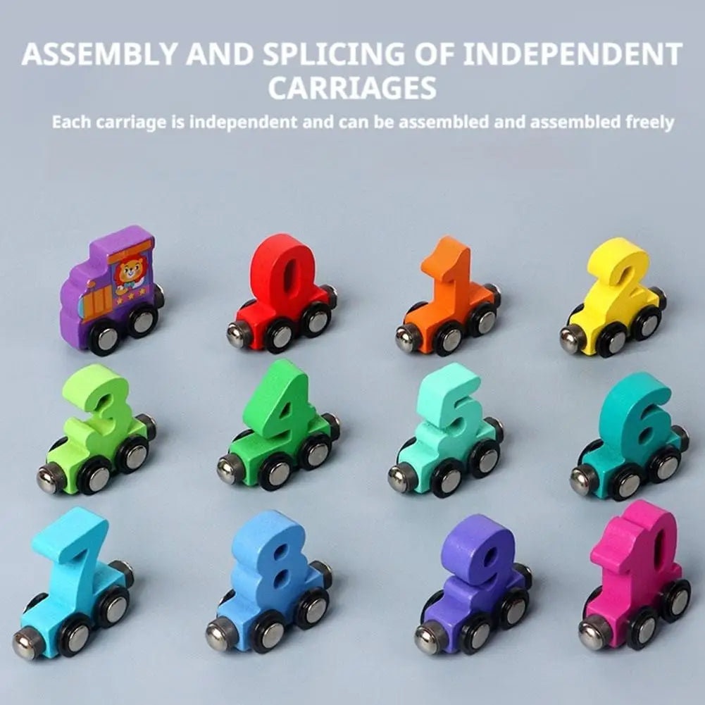Wooden Magnetic Number Train Toys Montessori Educational Toy Train Kit Early Cognition Learning Teaching Sets For Toddlers