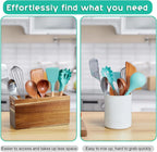 Wooden Silverware Holder Kitchen Utensil Caddy with 3 Compartments Cutlery Storage Organizer For Spoon Fork Holder Countertop