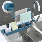 Adjustable Bathroom and Kitchen Tool: Sink Rack, Organizer, Drainer, Storage Basket, Faucet Holder, Telescopic