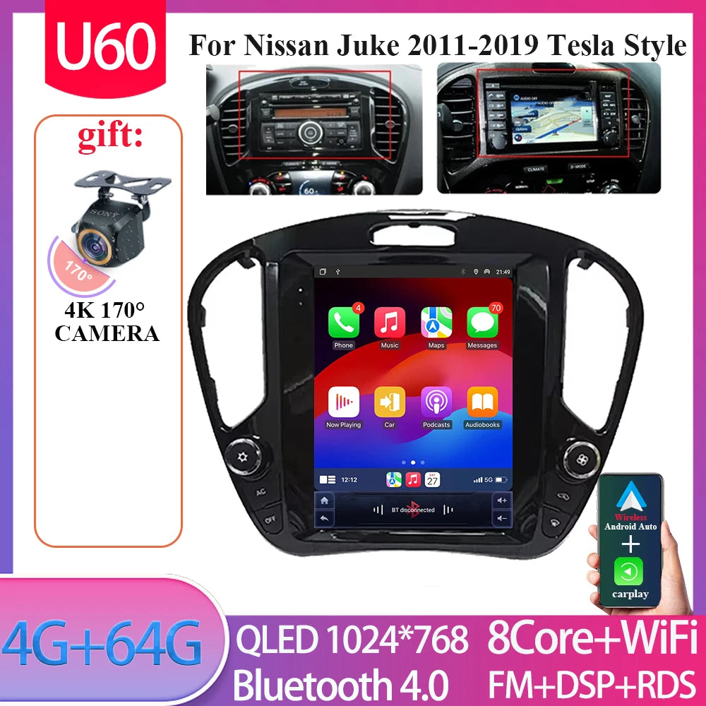 For Nissan Juke 2011-2019 tereo Head Unit  9.7'' Wireless Carplay Android 15 Auto Radio Seat Cover Multimedia Player Navigation