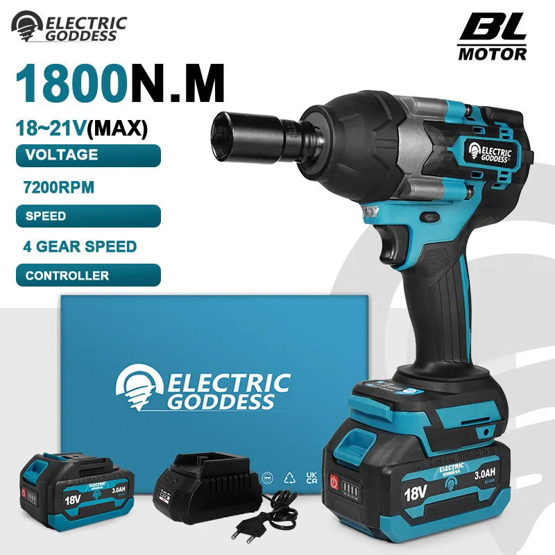 Electric Goddess Cordless Impact Wrench Torque Brushless Power Tool for Makita 21V Lithium-ion Battery