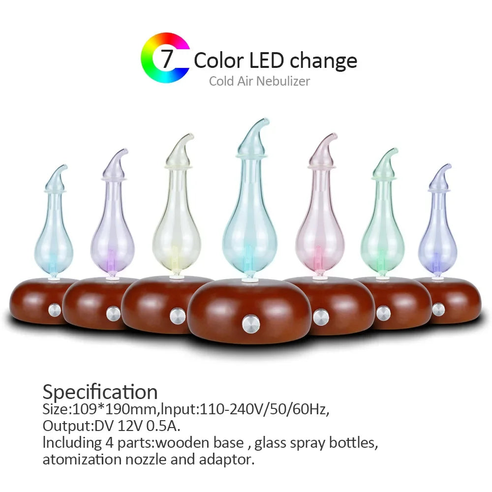 Aroma Essential Oils Diffuser Nebulizer Wooden Glass Air Fragrance Ele