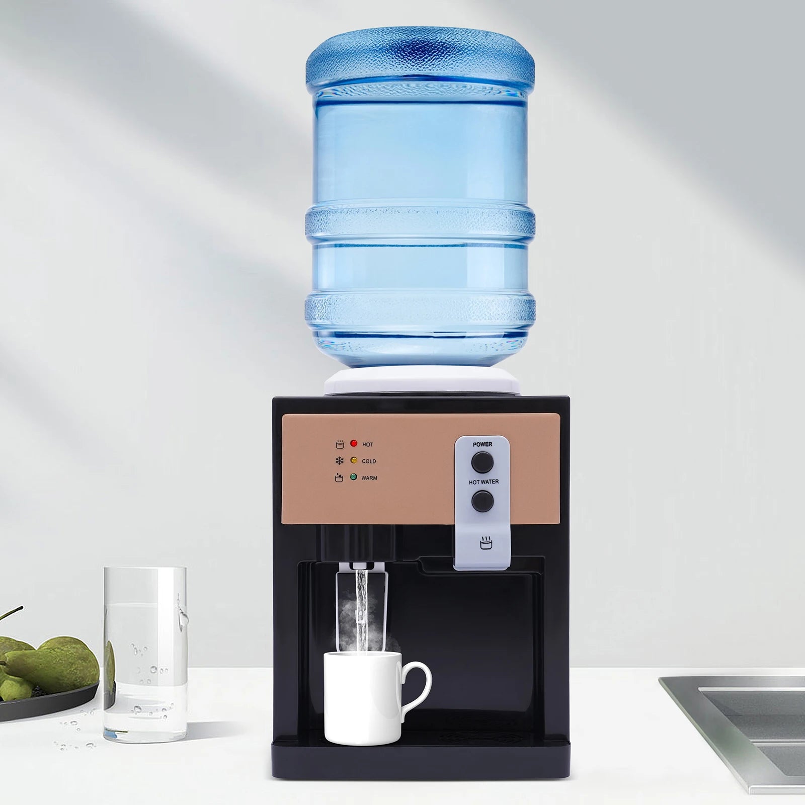 3-Temperature Control Water Dispenser with 1.2-5 Gallons Tank Stainless Steel Top Loading Fast Hot/Cold/Warm Water US/EU Plug