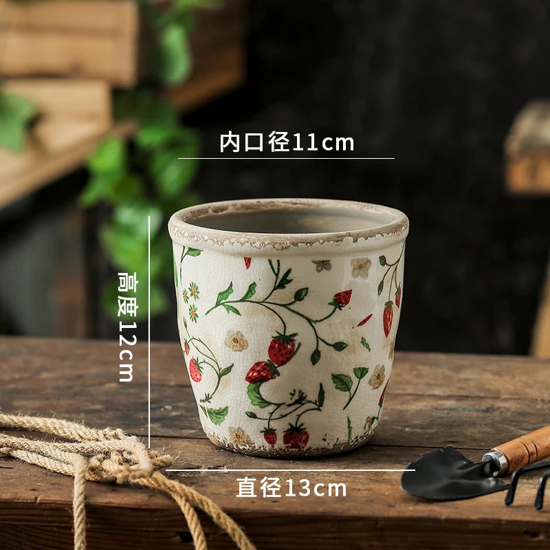 Vintage Ceramic Succulent Flowerpot Planters for Indoor Plants Creative Countryside Style Plant Pot Living Room Decoration