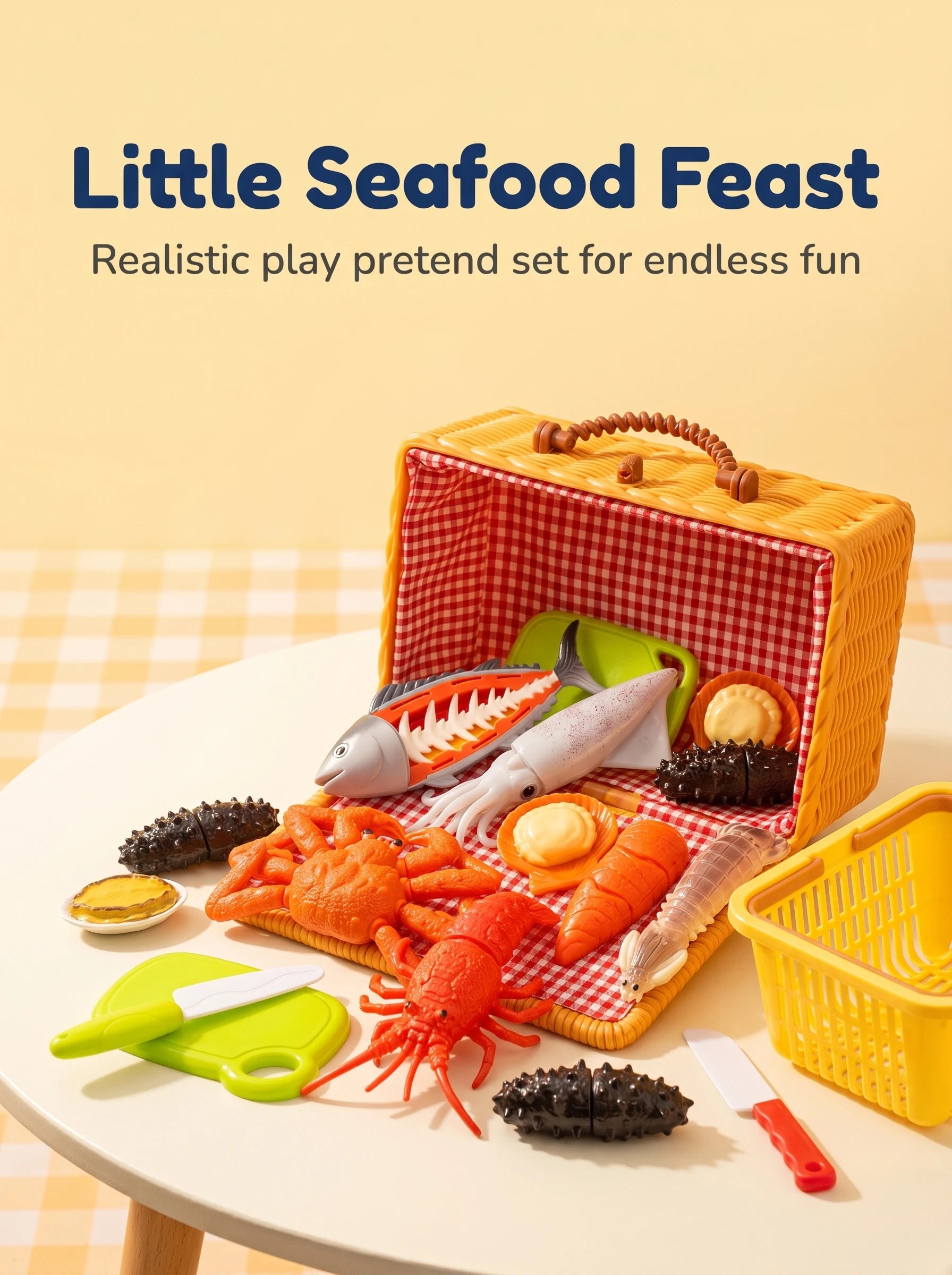 Kid Pretend Play Kitchen Fun Cutting Simulate Seafood Play House Set Puzzle Education Toys for Kids Boys Girls Christmas Gifts