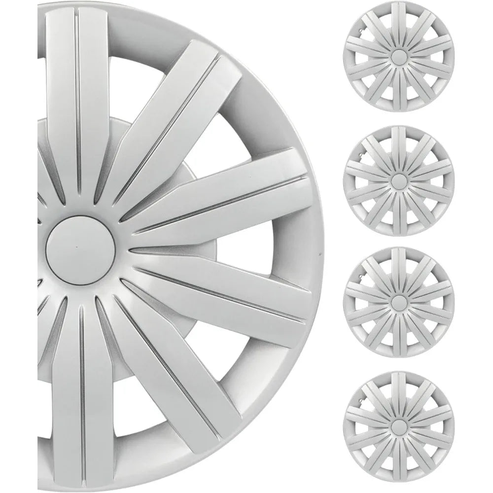 Hubcap Auto Tire Replacement Exterior Cap OEM Steel Wheel Hubcaps Wheel Cover Rim 14 Inch Hub Caps Universal Set of 4 PP Silver