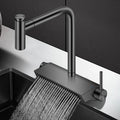 Black Brass Waterfall Faucet Hot And Cold Water Kitchen Faucet Single Handle Switch Pull Out 360 Degree Kitchen Mixer Tap