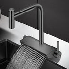Black Brass Waterfall Faucet Hot And Cold Water Kitchen Faucet Single Handle Switch Pull Out 360 Degree Kitchen Mixer Tap