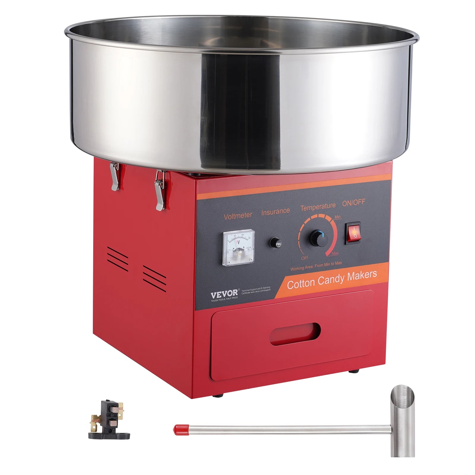 VEVOR Electric Cotton Candy Machine Commercial Floss Maker with Stainless Steel Bowl Sugar Scoop and Drawer for Birthday Party
