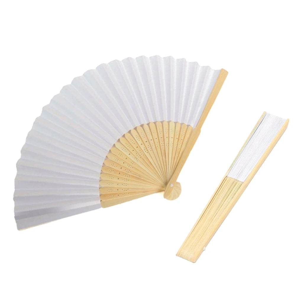 50/1pcs DIY Paper Bamboo Folding FanAdults Kid Hand Fans Calligraphy Painting Practice Blank White Fan for Wedding Room Decor