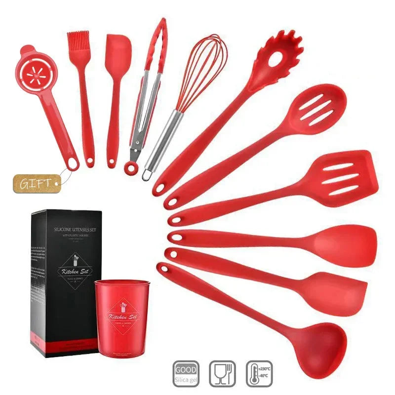 Heat Resistant Silicone Cooking Utensils Set, Kitchen Baking Storage Box Tools, 10 Sets, Non - Stick