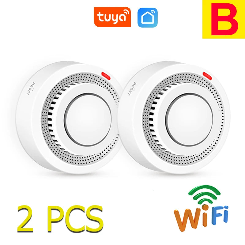 Tuya WiFi Smoke Detector Wireless Photoelectric Sensor Fire Alarm Home Kitchen Security System Smart Life App Alert Sound Alarm
