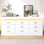 9 Drawer Dresser with LED Light & Charging Station, Modern Chest of Drawers for Closet, 63" Wide Drawer Organizer Cabinet