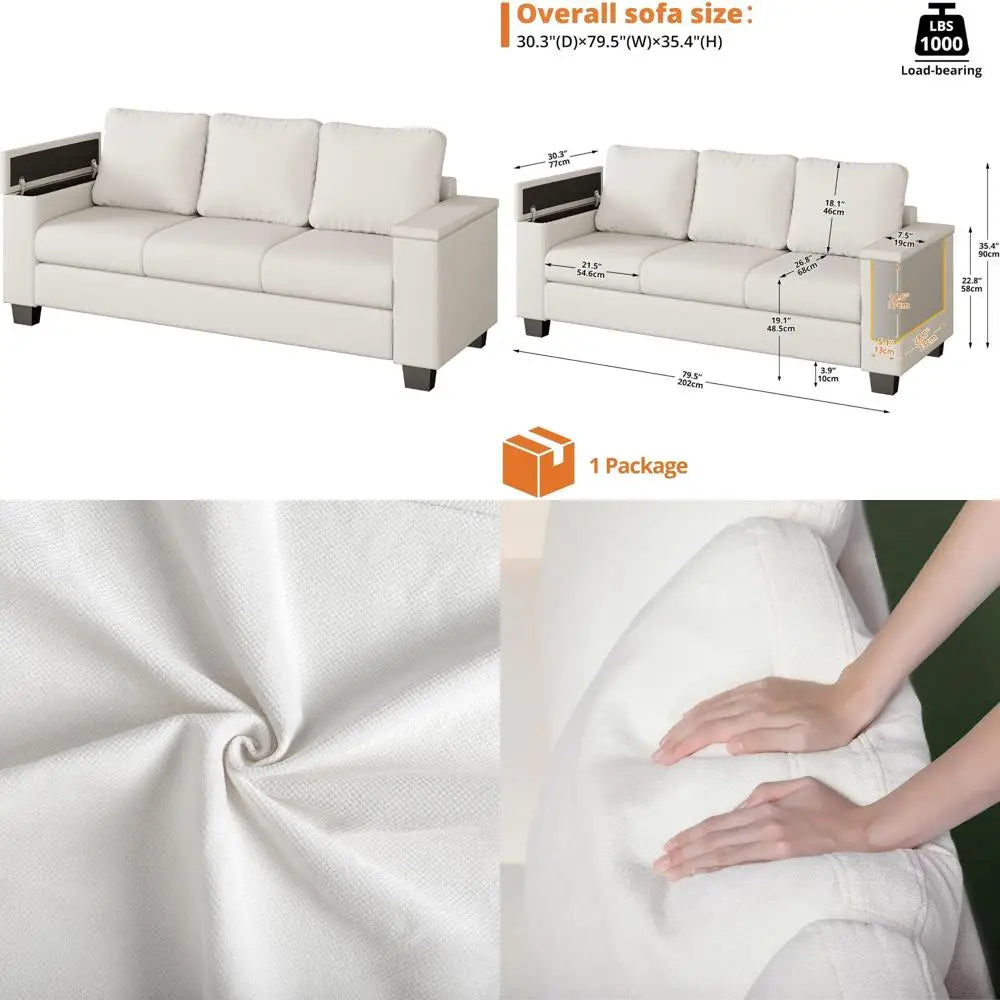 Living Room Couch with Storage, Wide Armrests, 80 Chenille Fabric, 3 Seater Sofa, Deep Seating, Skin-Friendly, Easy Assembly