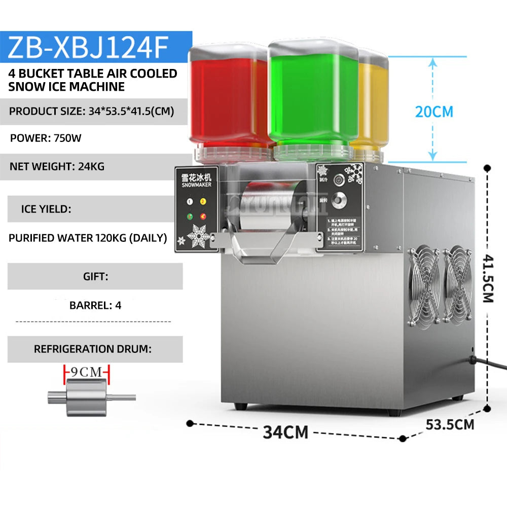 120KG/24H Korean Snowflake Ice Machine Small Snow Continuous Cooled Milk Mango Bingsu Shaver Smoothie Crusher 110V 220V