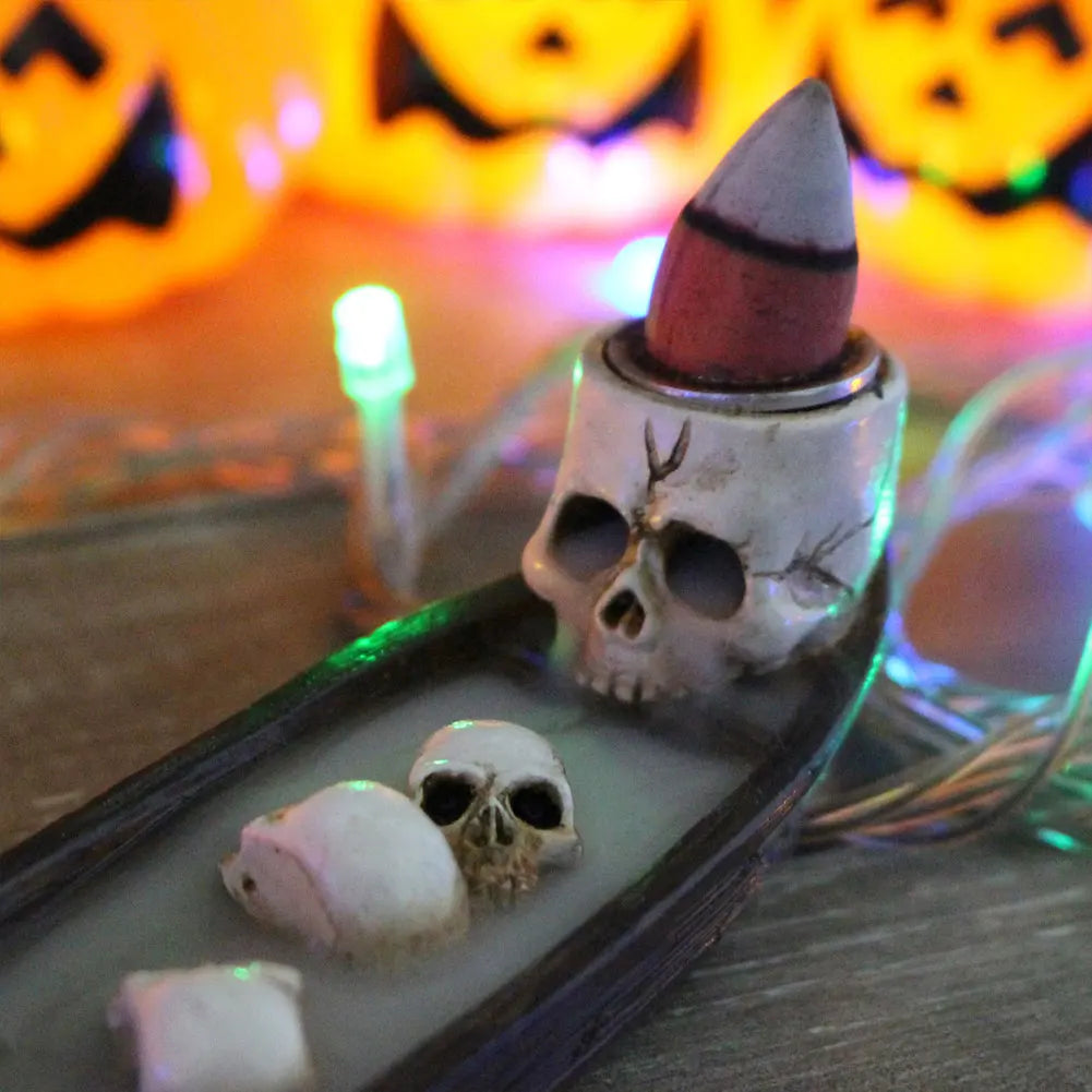 Skull Boat Incense Burner Halloween Decoration Skeleton Incense Holder Tabletop Ornament for Desk Table Cabinet Office Gift