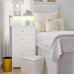White Dresser with 5 Drawers Tall Nightstand with Charging Station and LED Light, Bedside Table Room Storage Drawers Closet