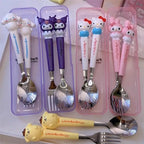 Cartoon Cutlert Set Kuromi Hello Kitty Melody Spoon Fork Stainless Steel Cute Kid Tableware Kitchen Supplies Boy's Girl's Gift