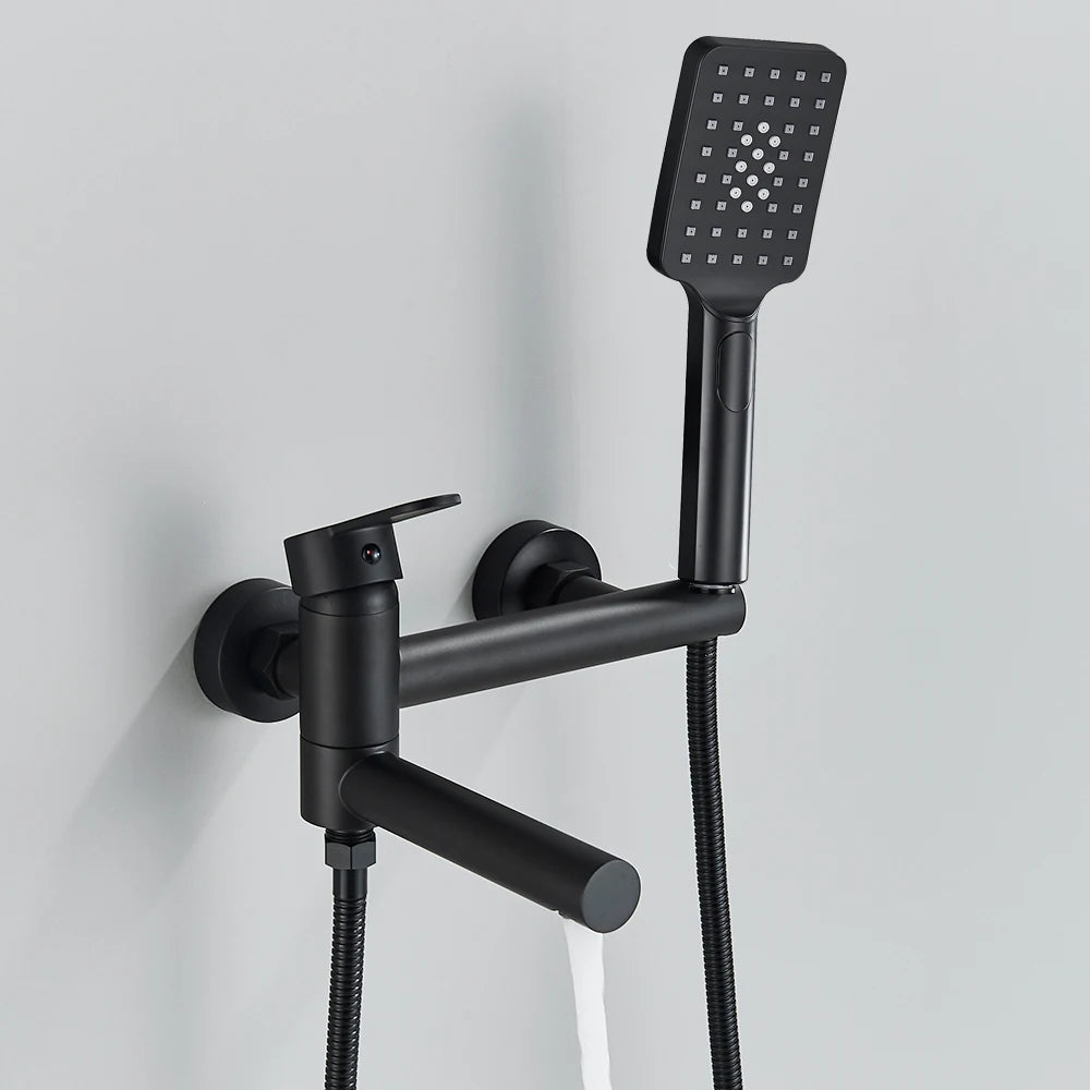 Black Bathtub Faucet Wall Mounted Waterfall Bath Shower System Embedded In Wall Tub Water Tap Shower Mixer Faucet